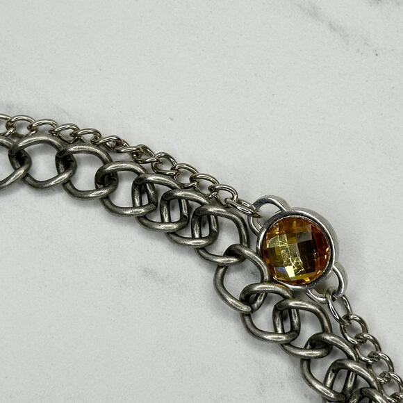 Flower and Rhinestone Silver Tone Metal Chain Link Belt Size XL ✨ - Picture 10 of 13